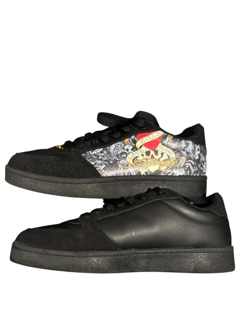 Ed Hardy Love Kills Slowly Sneakers Men’s 8.5 Black Tattoo Graphic Y2K EUC